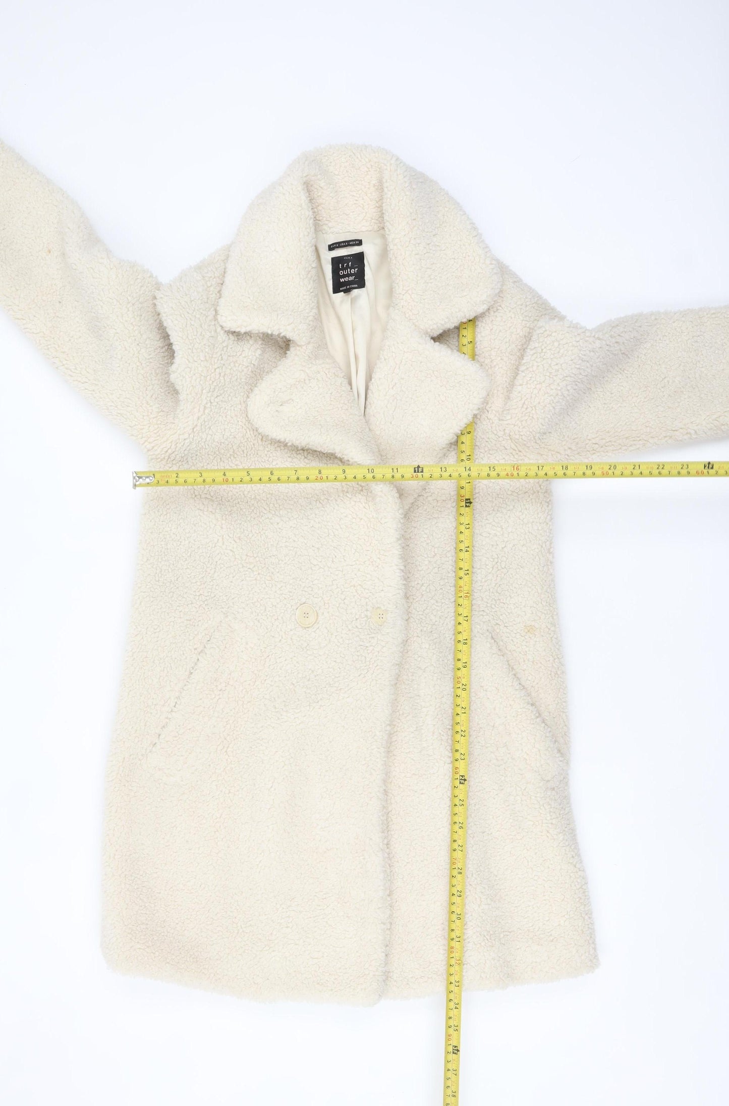 Zara Women Ivory Teddy Overcoat Size 8 Acrylic Blend Lined