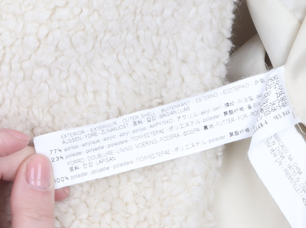 Zara Women Ivory Teddy Overcoat Size 8 Acrylic Blend Lined