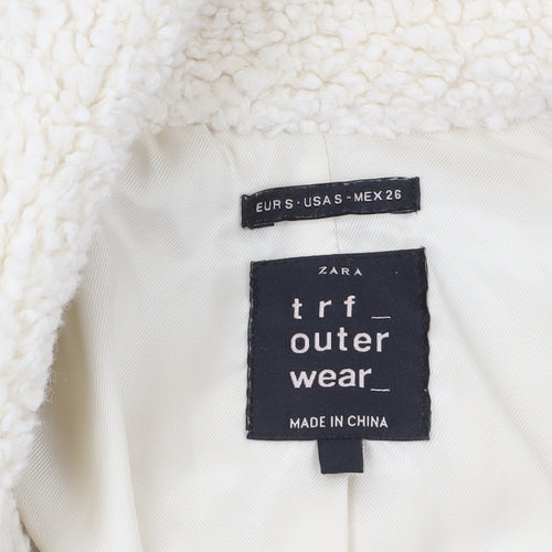 Zara Women Ivory Teddy Overcoat Size 8 Acrylic Blend Lined