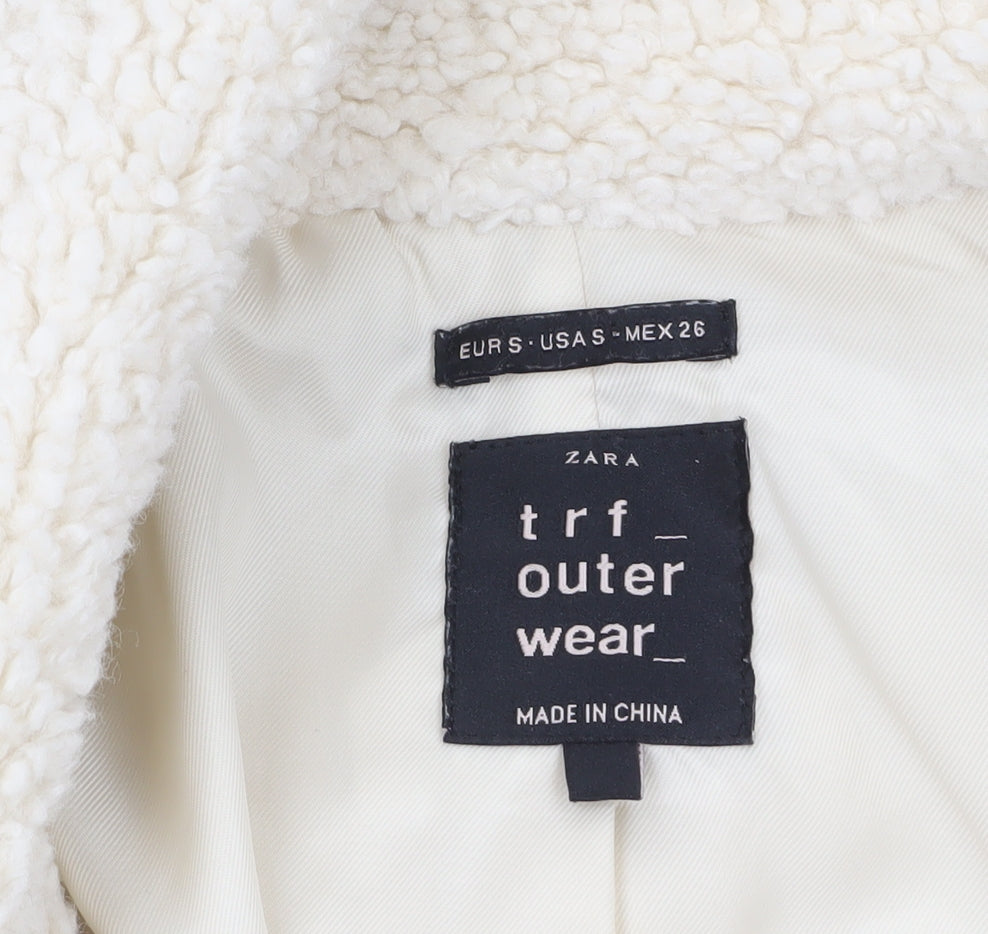 Zara Women Ivory Teddy Overcoat Size 8 Acrylic Blend Lined