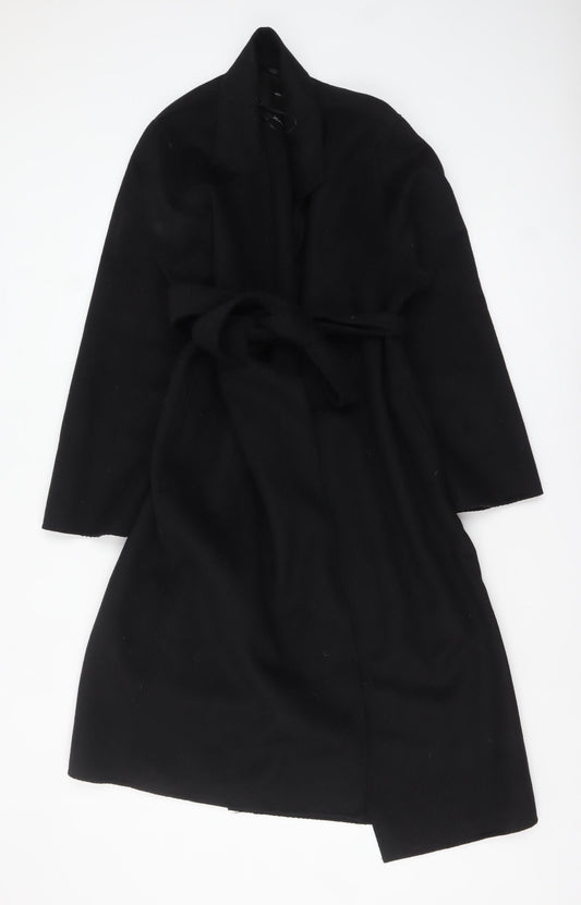 Mango Womens Black Wool Handmade Belted Overcoat Size 12