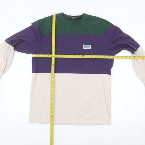 The Hundreds Men's Green Purple Beige Colourblock Cotton Long Sleeve S
