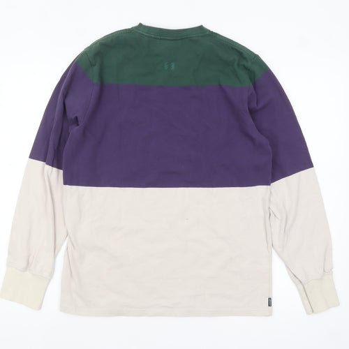 The Hundreds Men's Green Purple Beige Colourblock Cotton Long Sleeve S