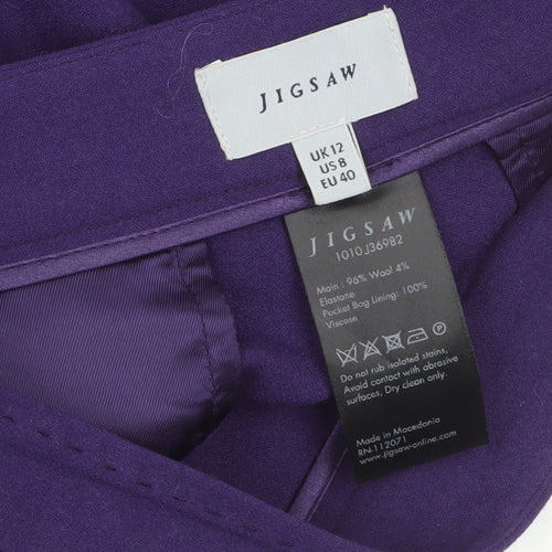 Jigsaw Women's Purple Wool Blend Tailored Tapered Trousers Size 12