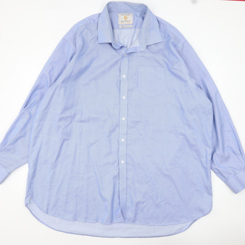 Brook Taverner Men's Blue Striped Non-Iron Cotton Button-Up Shirt Size 20