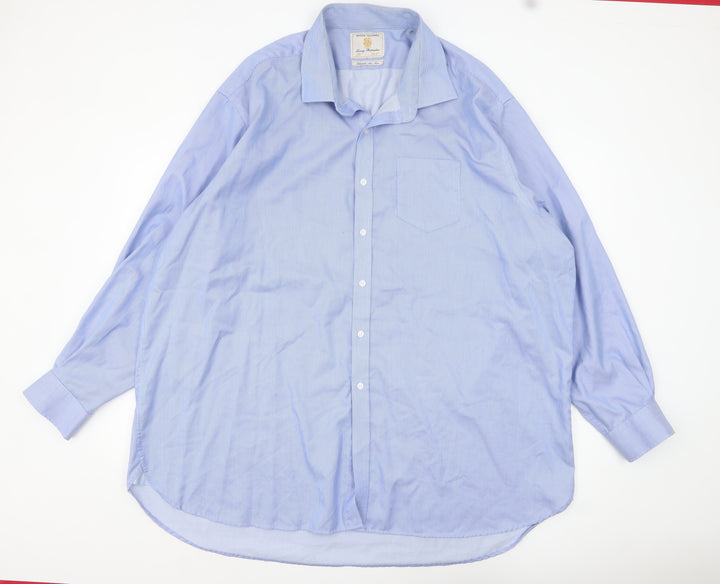 Brook Taverner Men's Blue Striped Non-Iron Cotton Button-Up Shirt Size 20