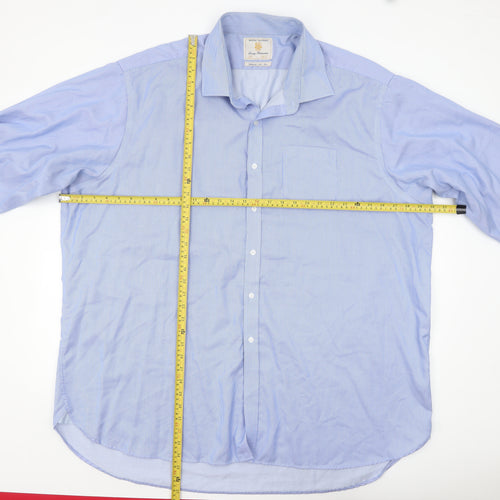 Brook Taverner Men's Blue Striped Non-Iron Cotton Button-Up Shirt Size 20