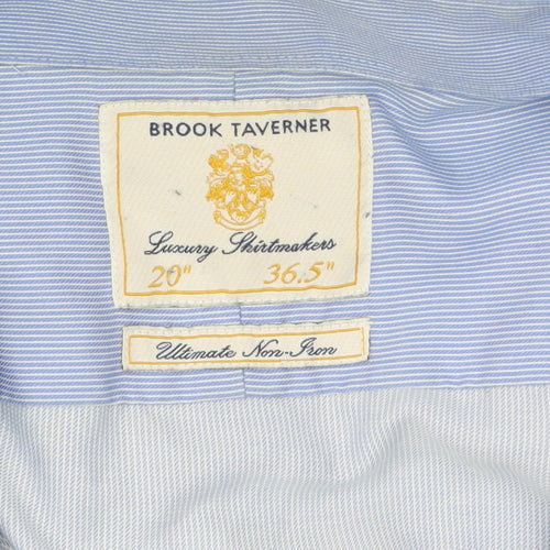 Brook Taverner Men's Blue Striped Non-Iron Cotton Button-Up Shirt Size 20