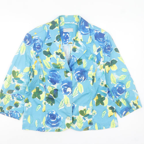 La Strada Women Blue Floral Blazer Size 10 Classic Summer Jacket