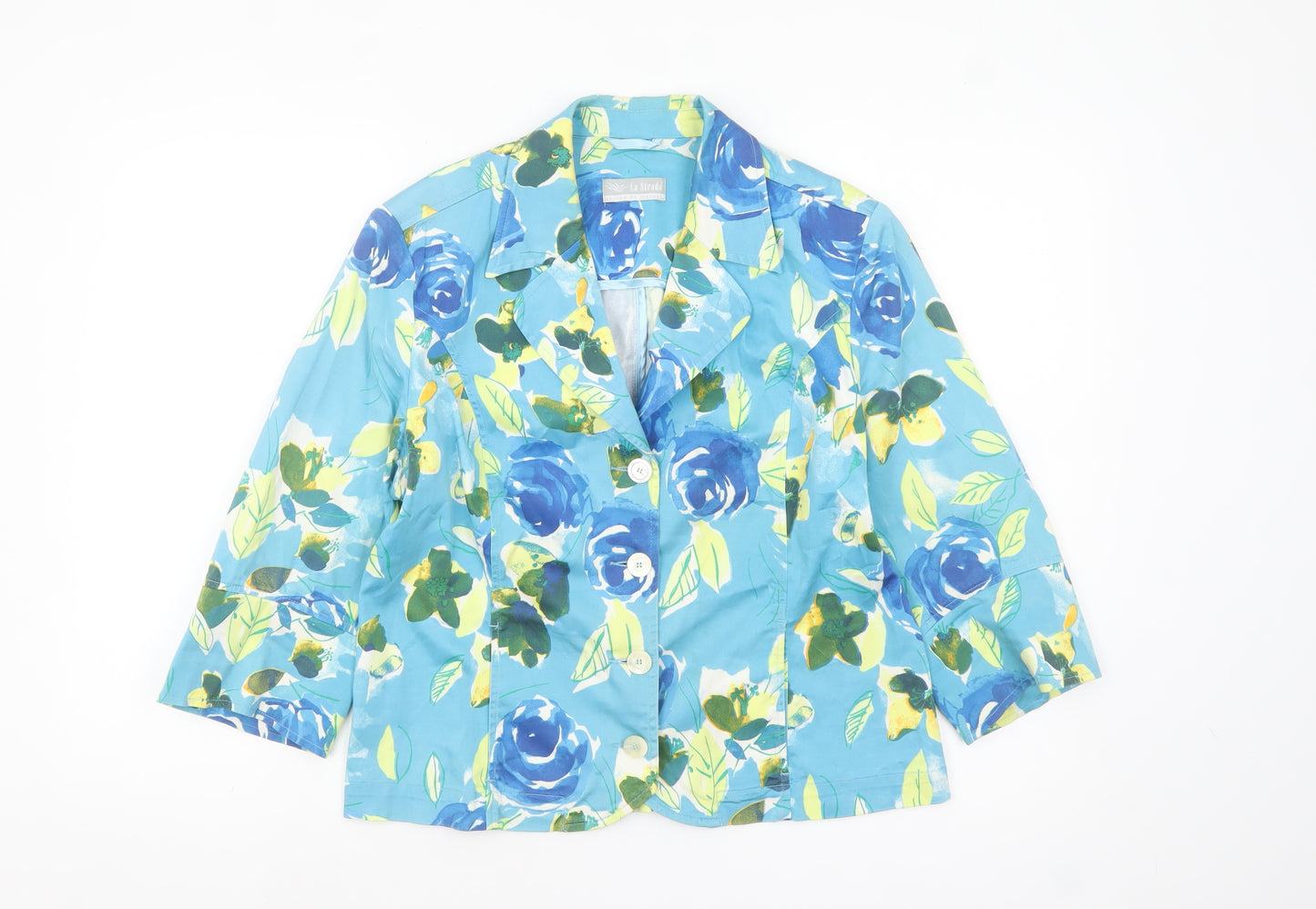 La Strada Women Blue Floral Blazer Size 10 Classic Summer Jacket
