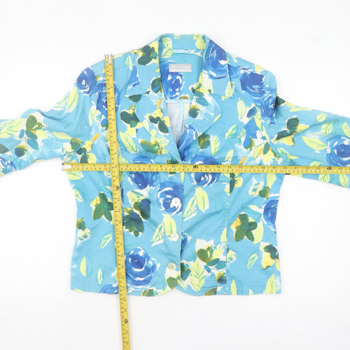 La Strada Women Blue Floral Blazer Size 10 Classic Summer Jacket