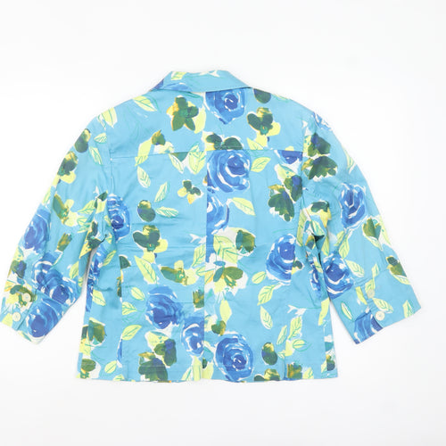 La Strada Women Blue Floral Blazer Size 10 Classic Summer Jacket