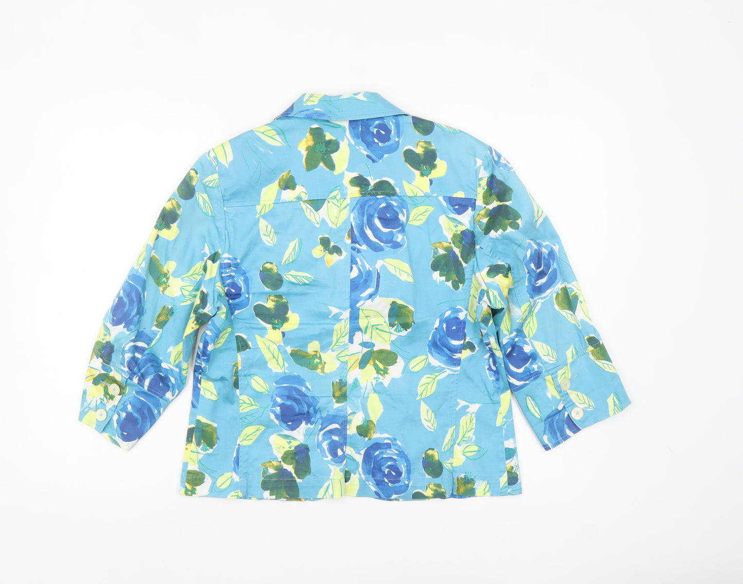 La Strada Women Blue Floral Blazer Size 10 Classic Summer Jacket