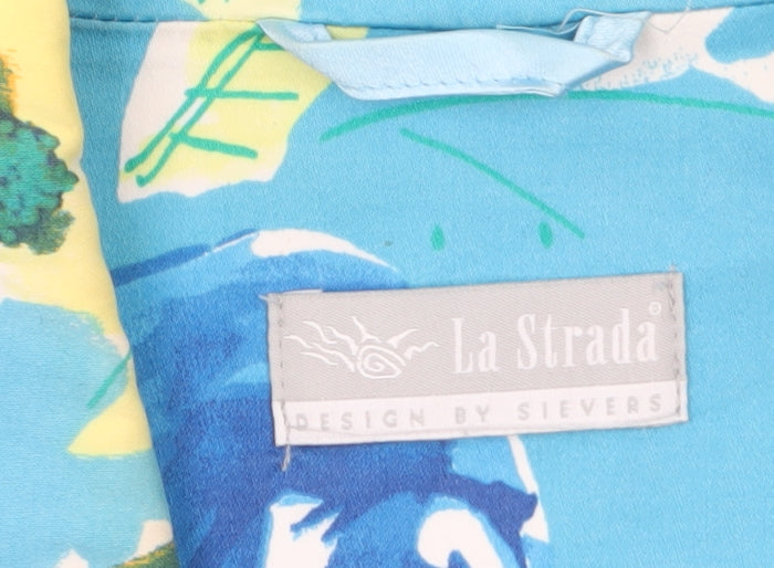 La Strada Women Blue Floral Blazer Size 10 Classic Summer Jacket