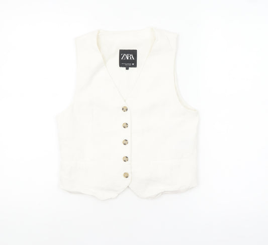 Zara Women’s Ivory Linen Blend Tuxedo Waistcoat XS