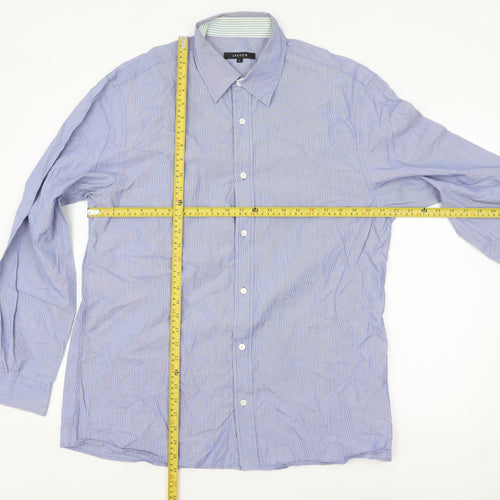 Jaeger Men's Blue Striped Cotton Long Sleeve Button-Up Shirt L