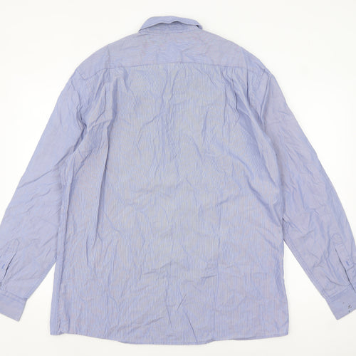 Jaeger Men's Blue Striped Cotton Long Sleeve Button-Up Shirt L
