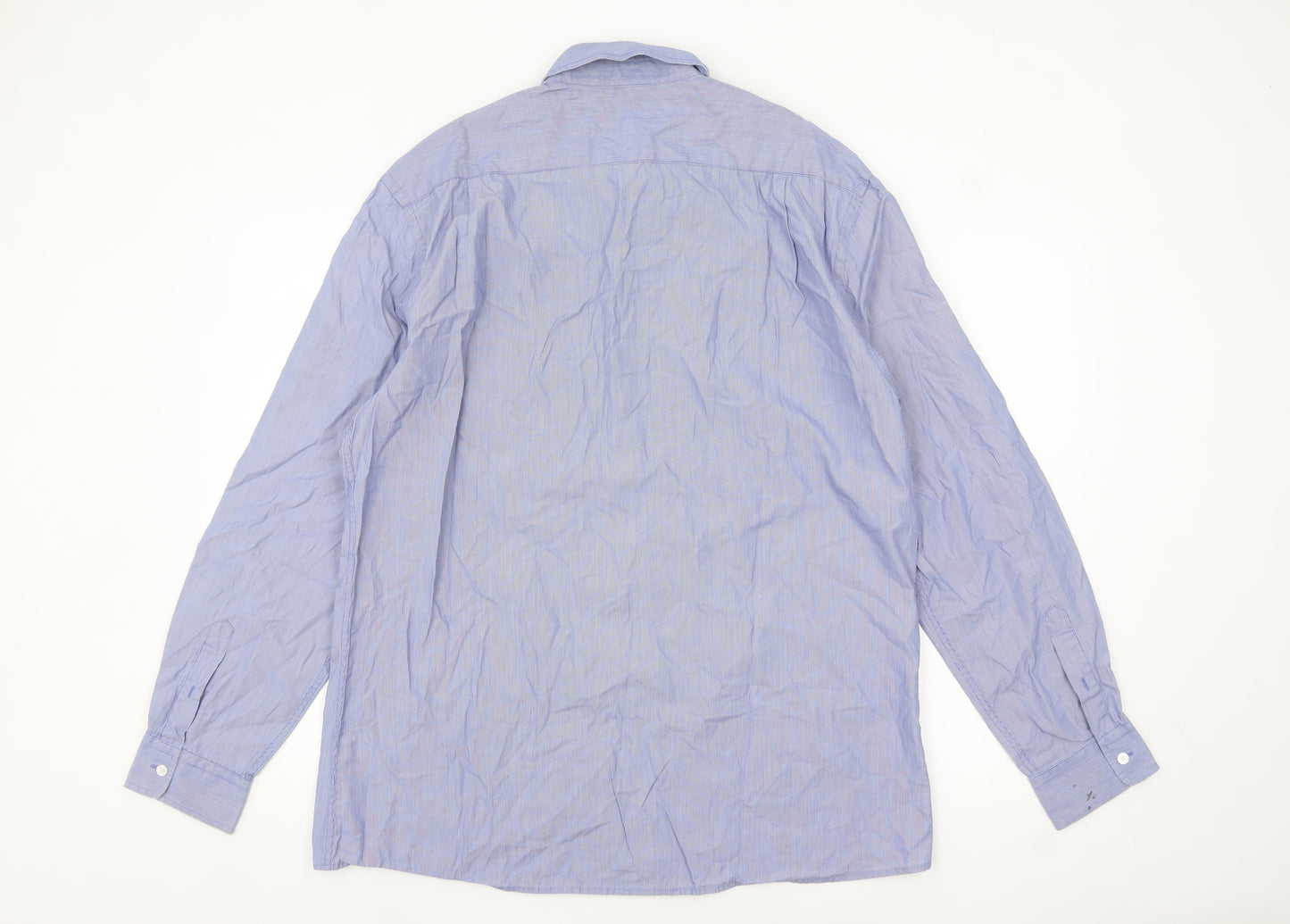 Jaeger Men's Blue Striped Cotton Long Sleeve Button-Up Shirt L