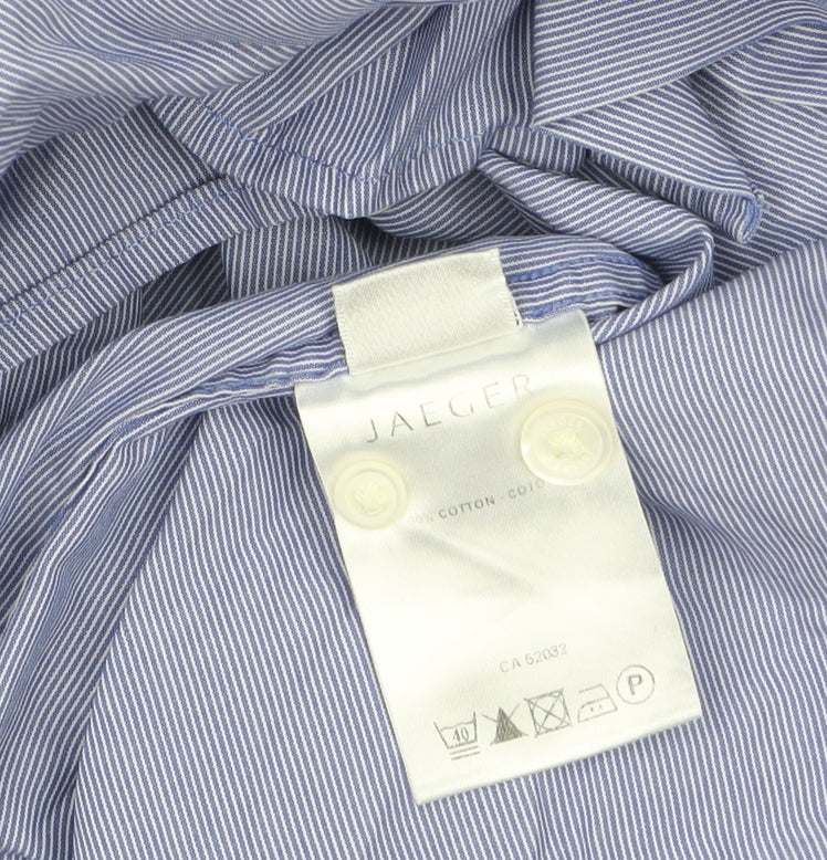 Jaeger Men's Blue Striped Cotton Long Sleeve Button-Up Shirt L