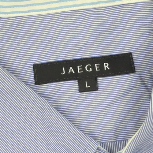 Jaeger Men's Blue Striped Cotton Long Sleeve Button-Up Shirt L