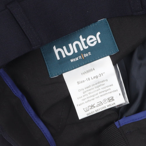 Hunter Men's Blue Regular Fit Wool Blend Work Trousers Size 18