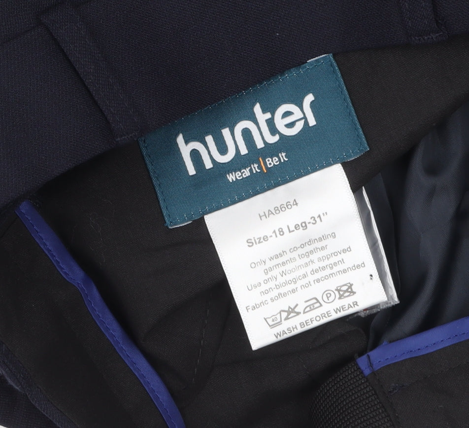 Hunter Men's Blue Regular Fit Wool Blend Work Trousers Size 18
