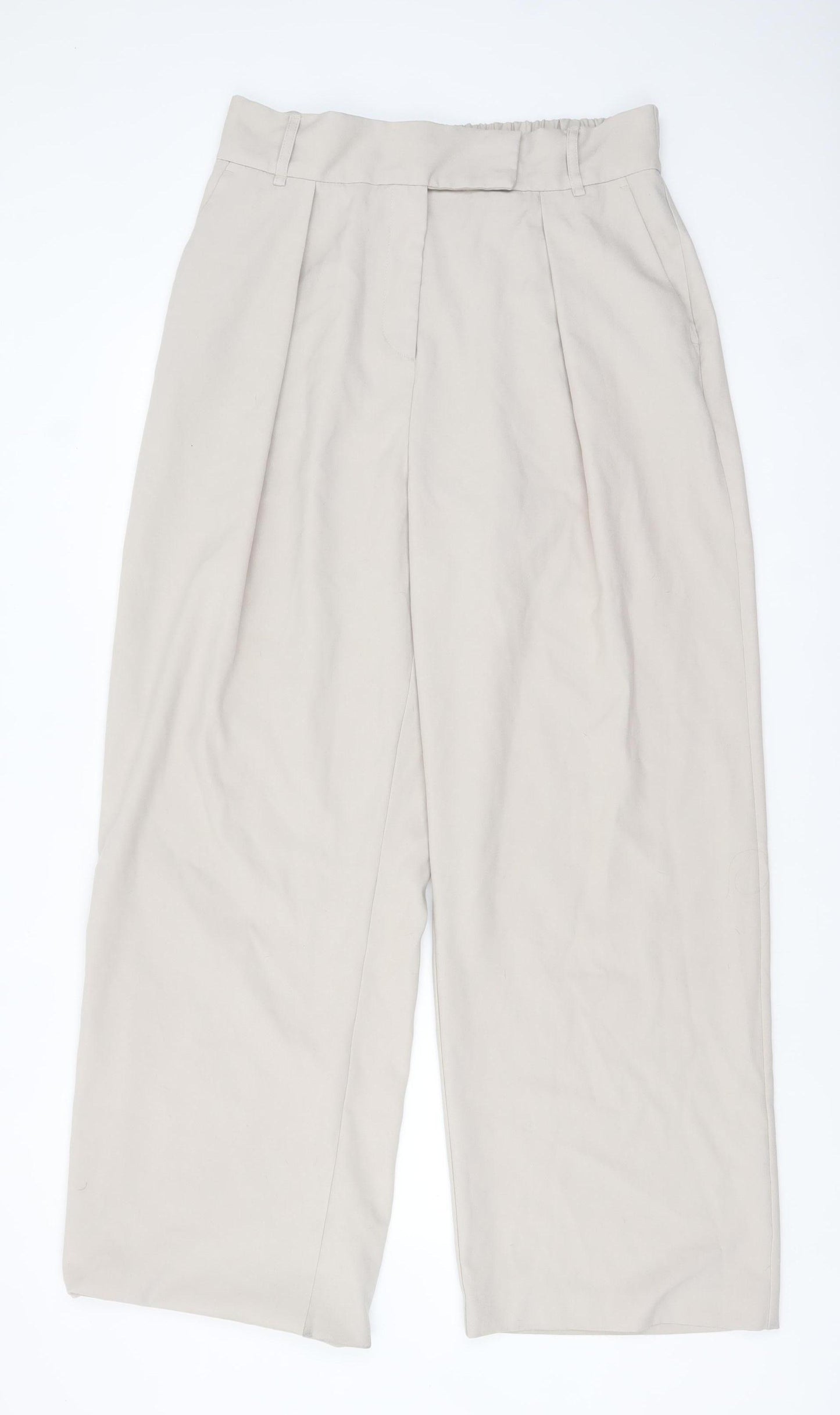 River Island Womens Beige High Rise Wide Leg Pleated Trousers Size 16