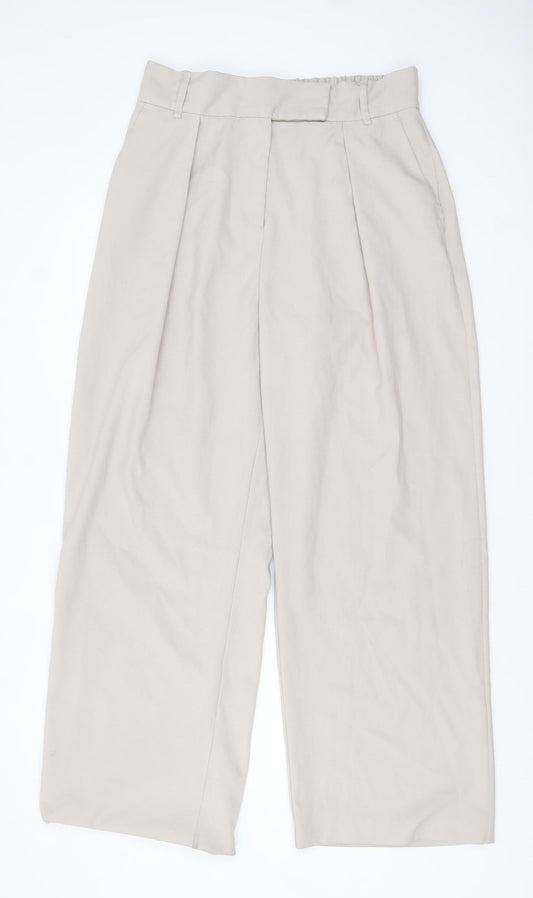 River Island Womens Beige High Rise Wide Leg Pleated Trousers Size 16