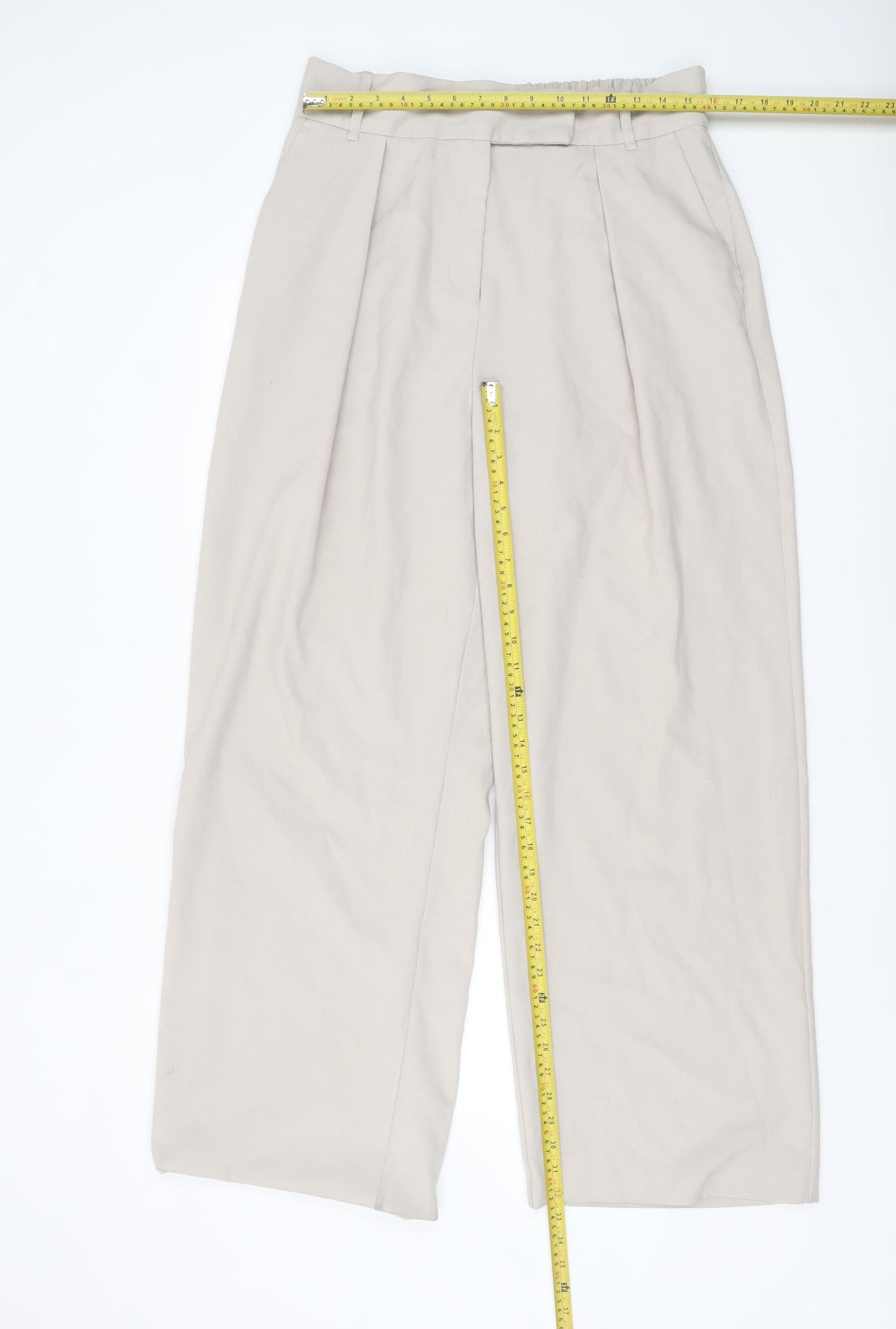 River Island Womens Beige High Rise Wide Leg Pleated Trousers Size 16