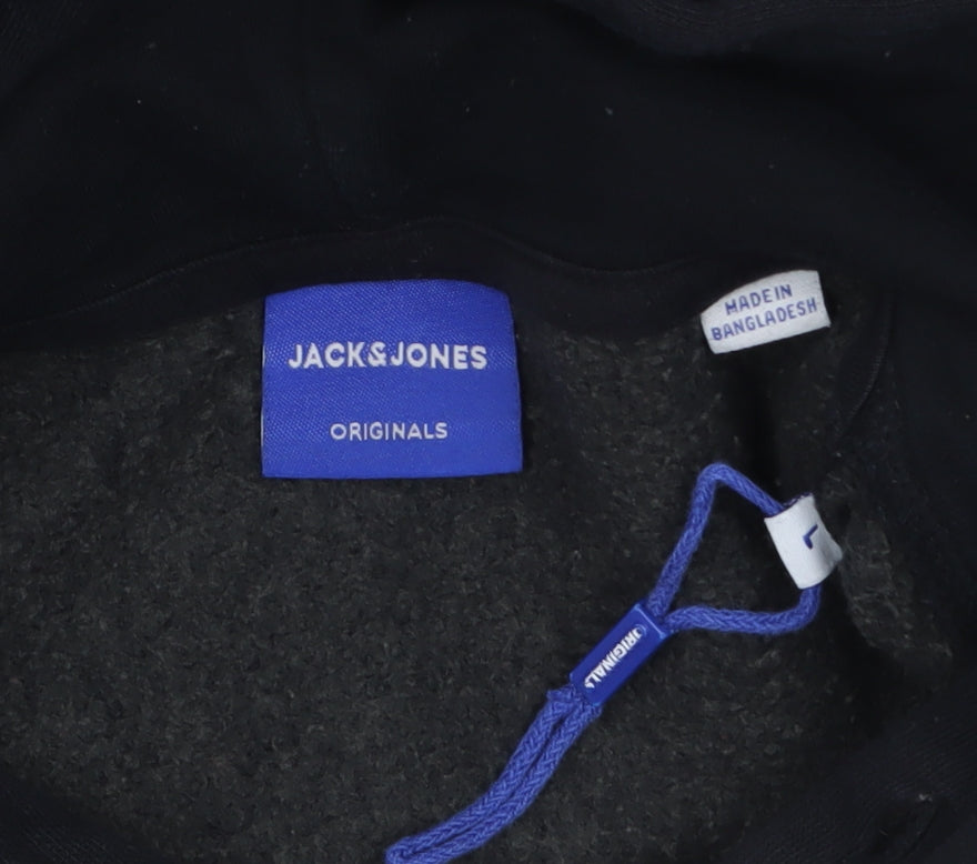 Jack & Jones Men’s Black Graphic Print Pullover Hoodie Size L