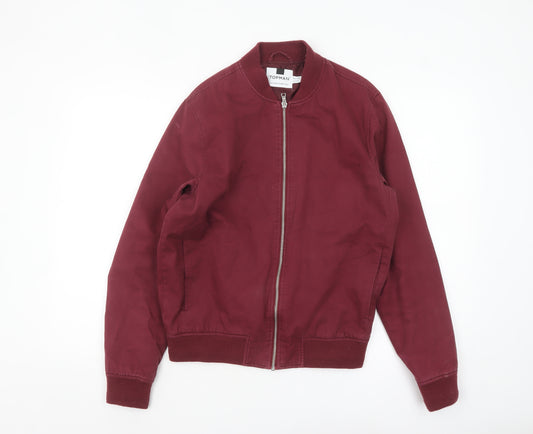 Topman Men's Burgundy Bomber Jacket Size S Cotton Zip Casual Coat