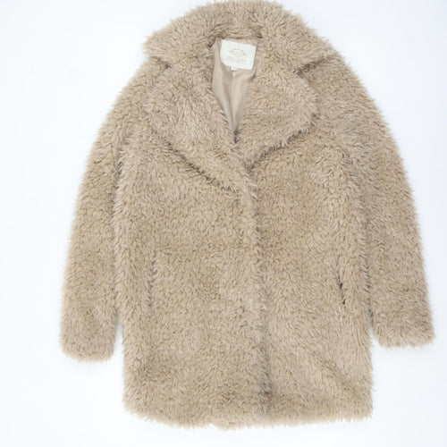 Vera & Lucy Women Beige Faux Fur Mid-Length Coat Size S
