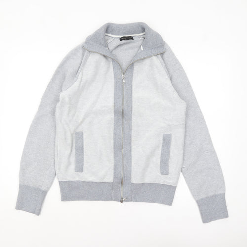 Banana Republic Men's Grey Full Zip Knit Jumper Medium