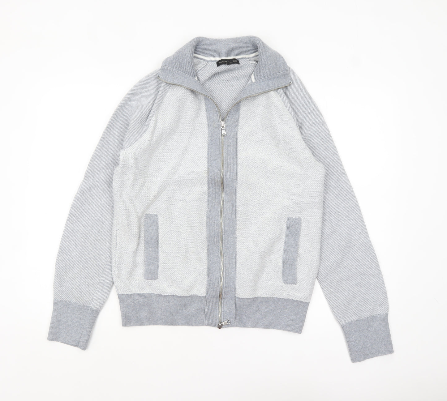 Banana Republic Men's Grey Full Zip Knit Jumper Medium
