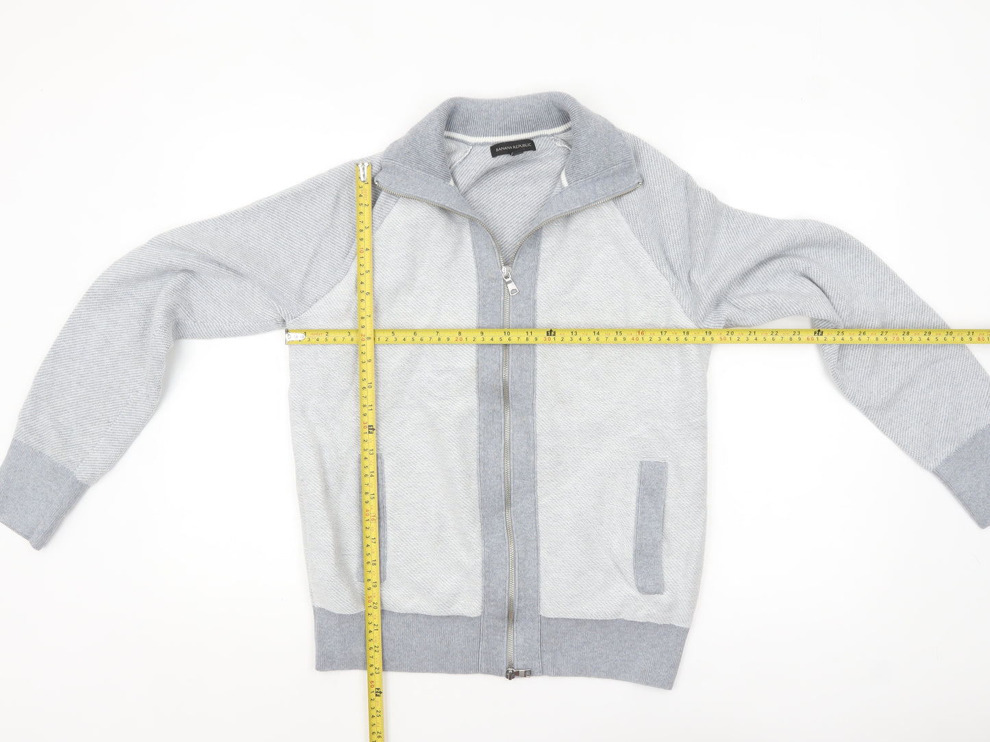 Banana Republic Men's Grey Full Zip Knit Jumper Medium