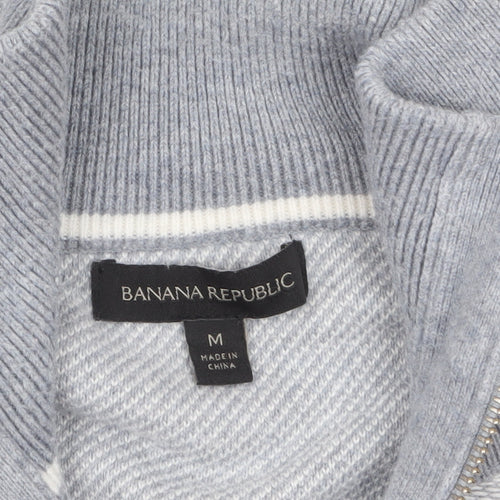 Banana Republic Men's Grey Full Zip Knit Jumper Medium
