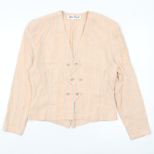 Jean Paul Women's Beige Striped Double-Breasted Blazer Size 12 Linen Blend