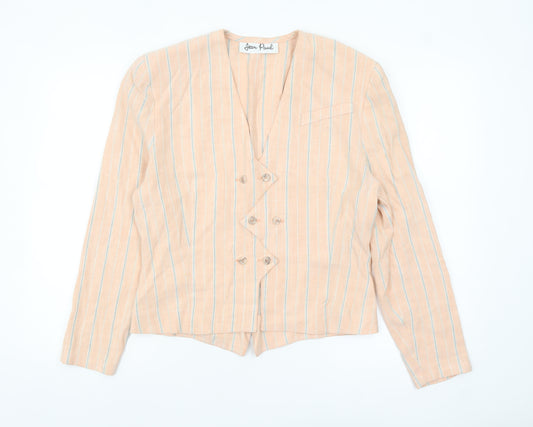 Jean Paul Women's Beige Striped Double-Breasted Blazer Size 12 Linen Blend