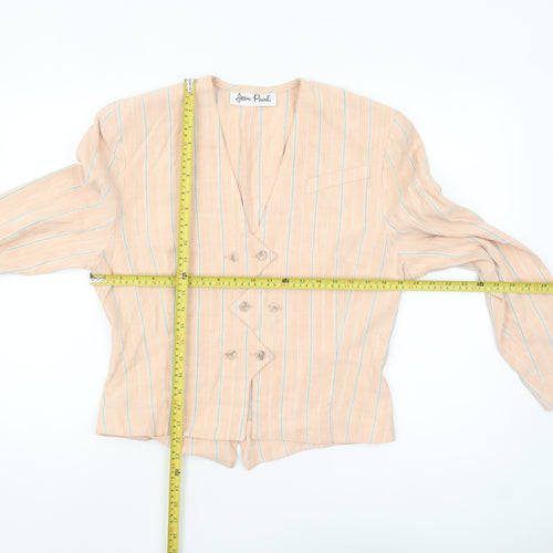 Jean Paul Women's Beige Striped Double-Breasted Blazer Size 12 Linen Blend