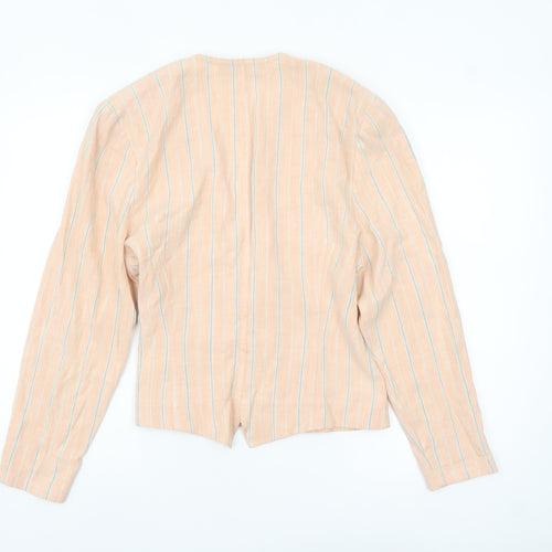 Jean Paul Women's Beige Striped Double-Breasted Blazer Size 12 Linen Blend