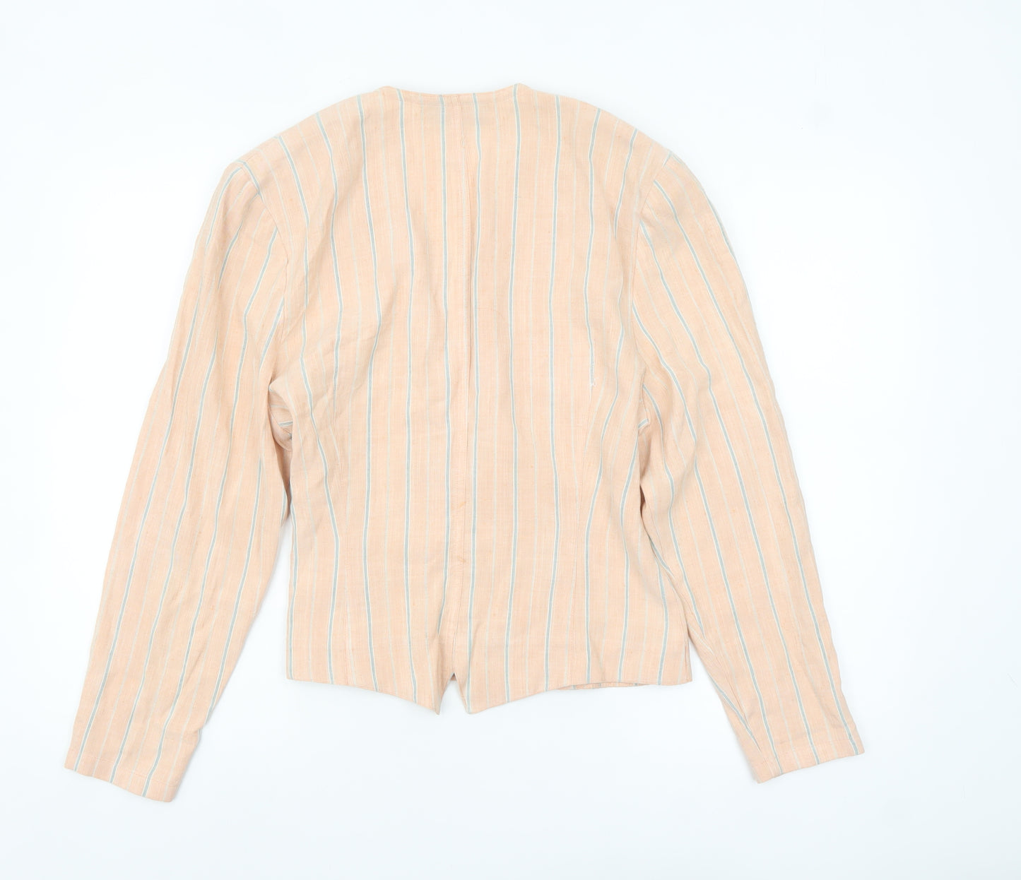Jean Paul Women's Beige Striped Double-Breasted Blazer Size 12 Linen Blend