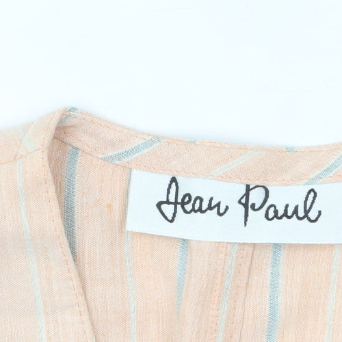 Jean Paul Women's Beige Striped Double-Breasted Blazer Size 12 Linen Blend