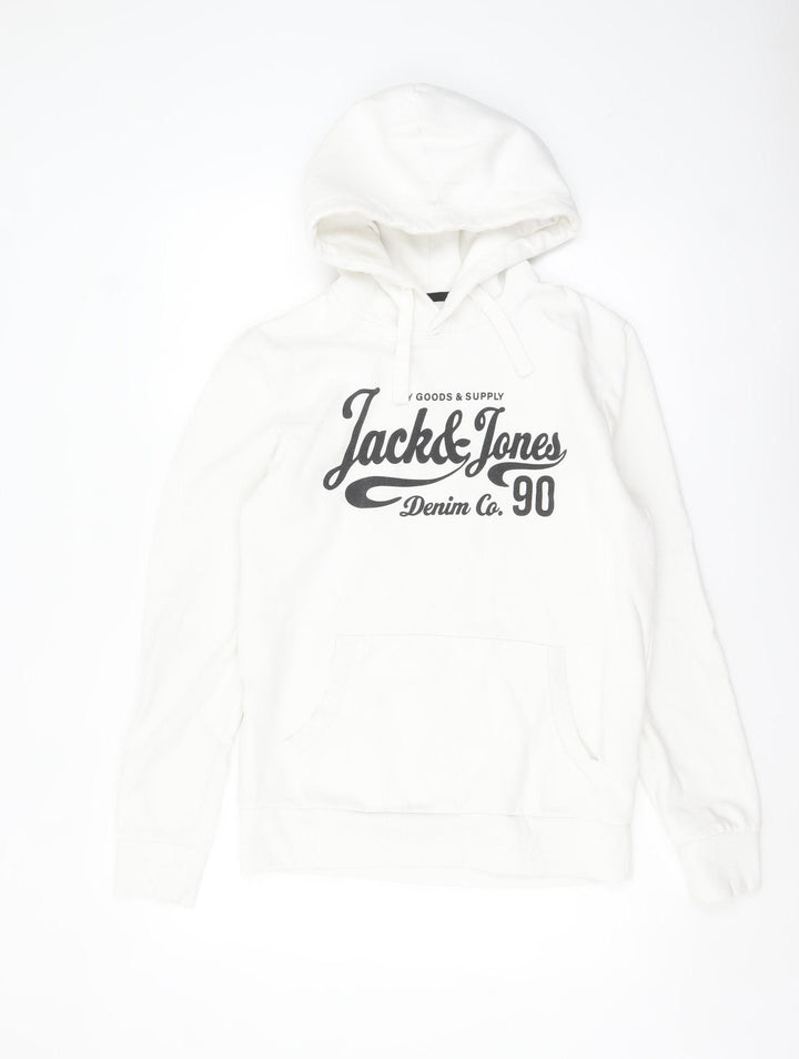 Jack & Jones Men’s White Pullover Hoodie M Logo Fleece Sweatshirt