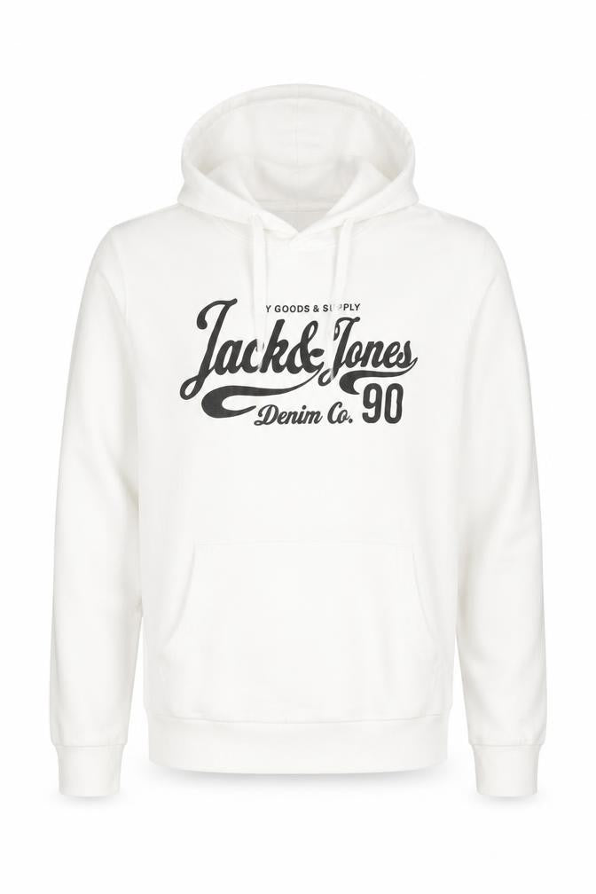 Jack & Jones Men’s White Pullover Hoodie M Logo Fleece Sweatshirt