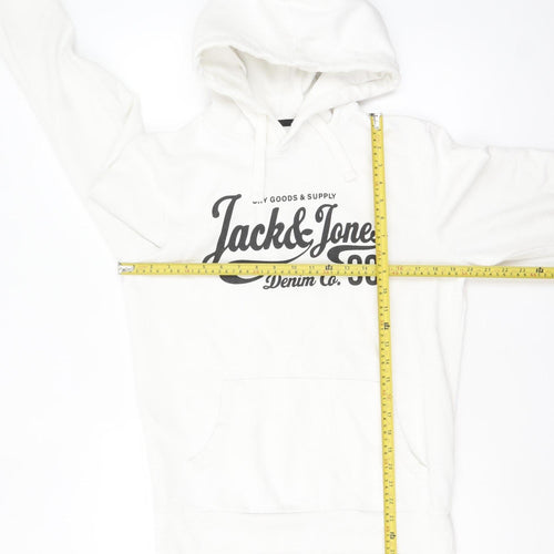 Jack & Jones Men’s White Pullover Hoodie M Logo Fleece Sweatshirt