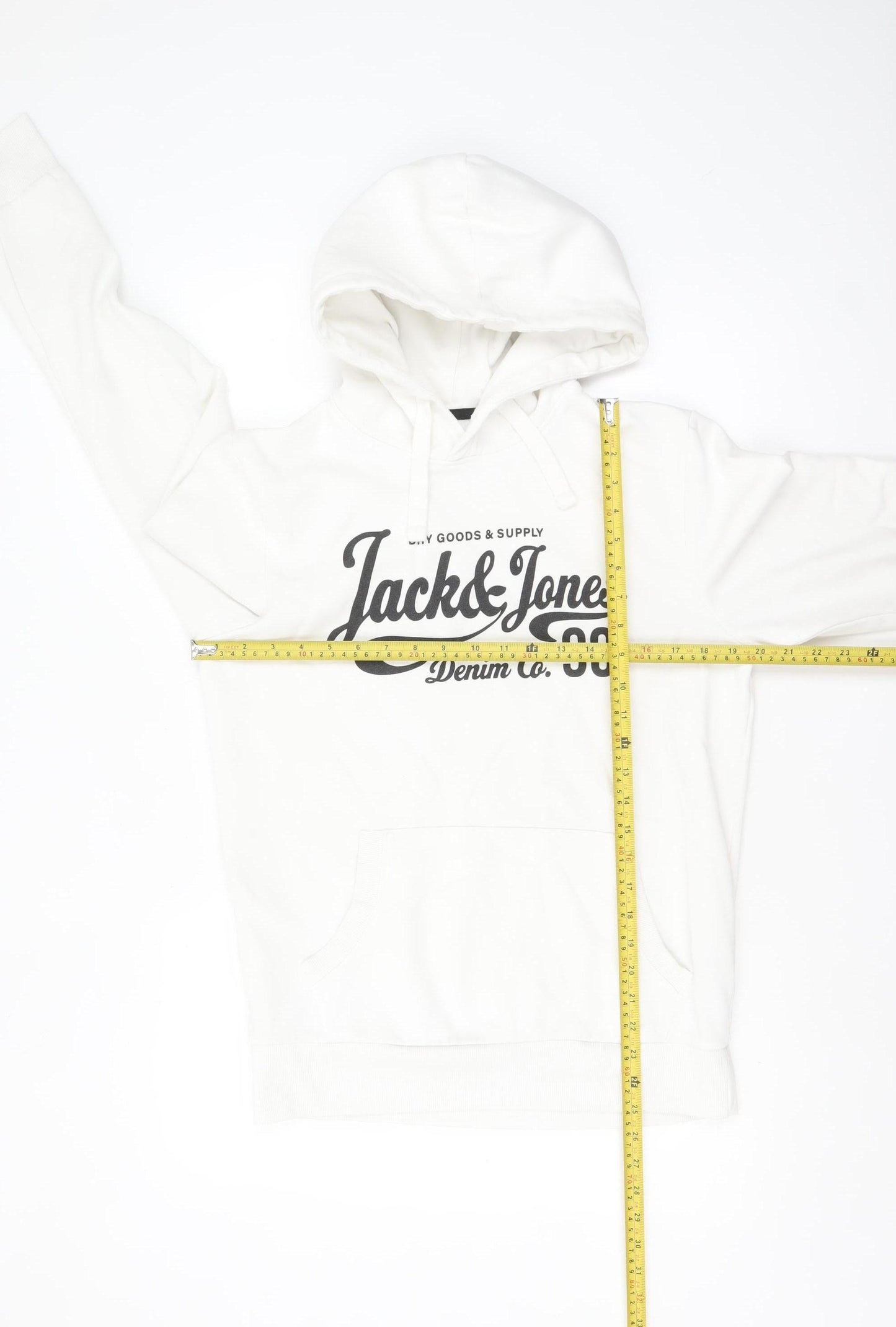 Jack & Jones Men’s White Pullover Hoodie M Logo Fleece Sweatshirt