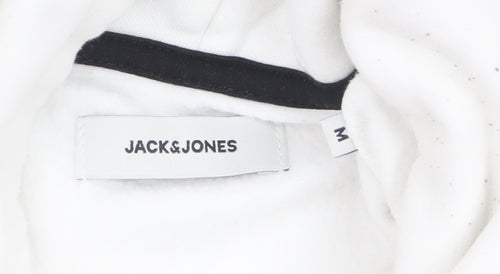 Jack & Jones Men’s White Pullover Hoodie M Logo Fleece Sweatshirt