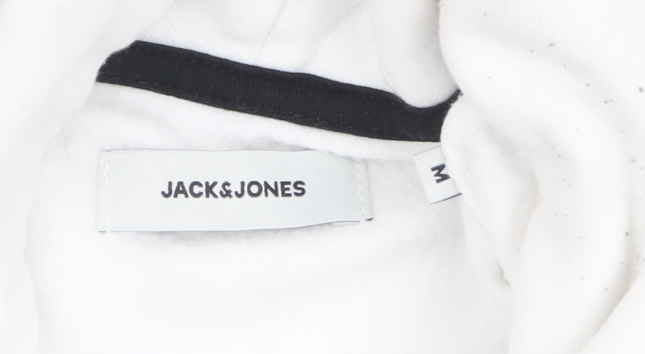 Jack & Jones Men’s White Pullover Hoodie M Logo Fleece Sweatshirt