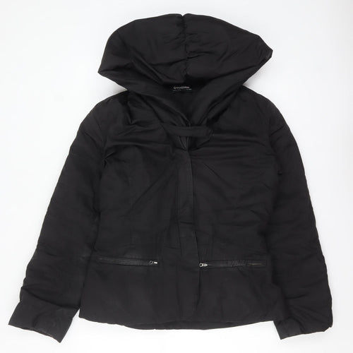 Coffee Shop Womens Black L Hooded Puffer Jacket Belted Mid-Length