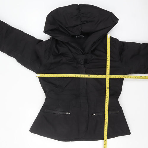 Coffee Shop Womens Black L Hooded Puffer Jacket Belted Mid-Length